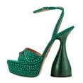 thumbnail image 3 of FSJ Women Graceful Rhinestones Platform Chunky High Heel Sandals Ankle Strap Round Open Toe Wedding Party Shoes Size 7 Green, 3 of 4