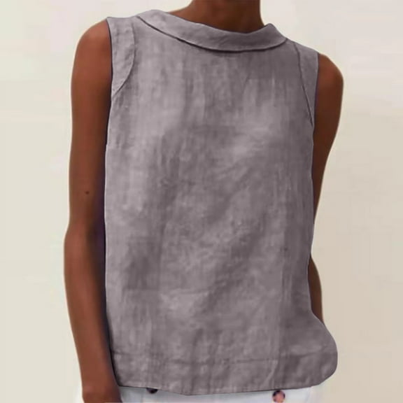 Plus Size Tank Tops for Women Sleeveless Cotton Linen Round Neck Summer Casual Tank Loose Fit Shirts Gray XXL