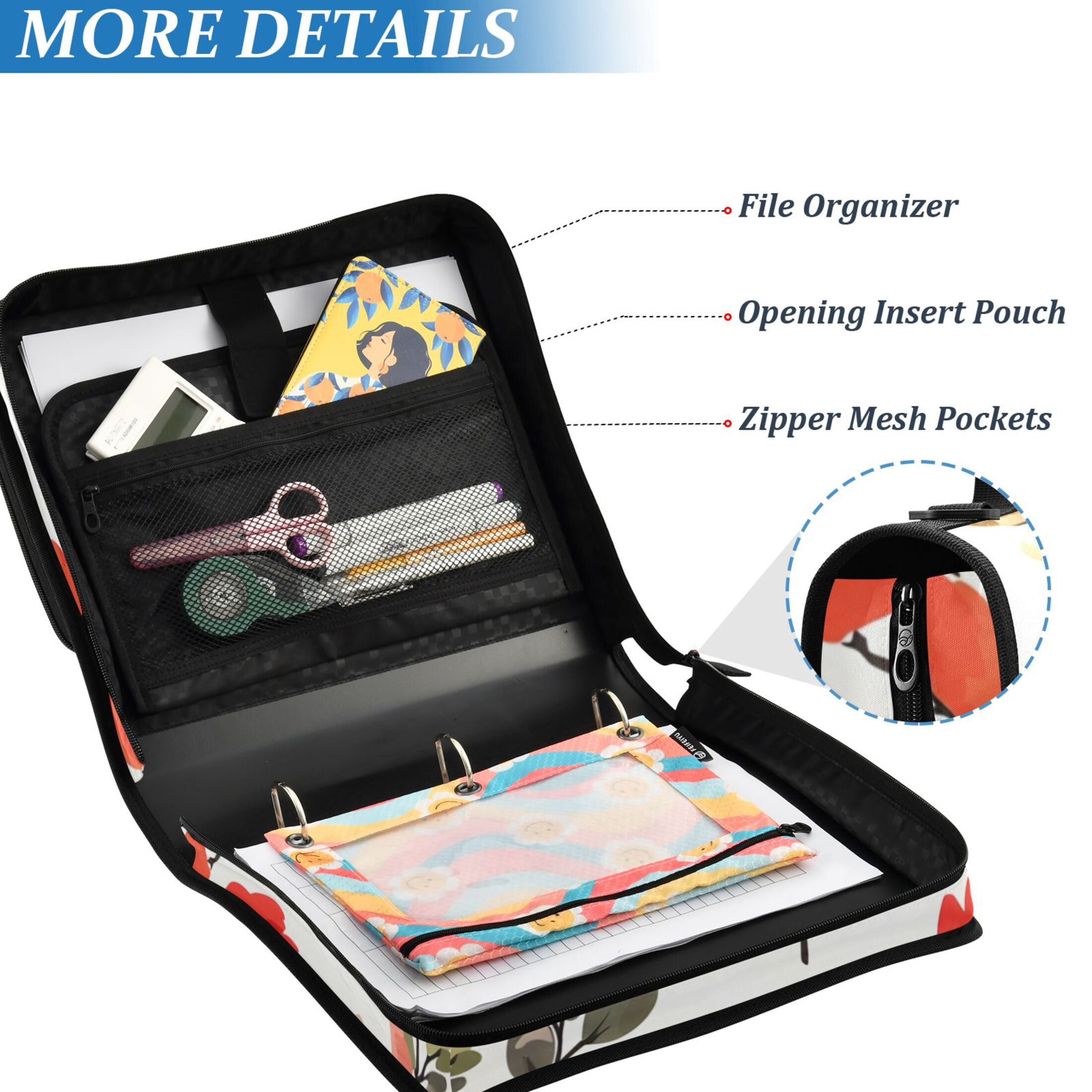 ALAZA Zipper Binder Leaves1 3 Ring Trapper Keeper File Folder Organizer Bag