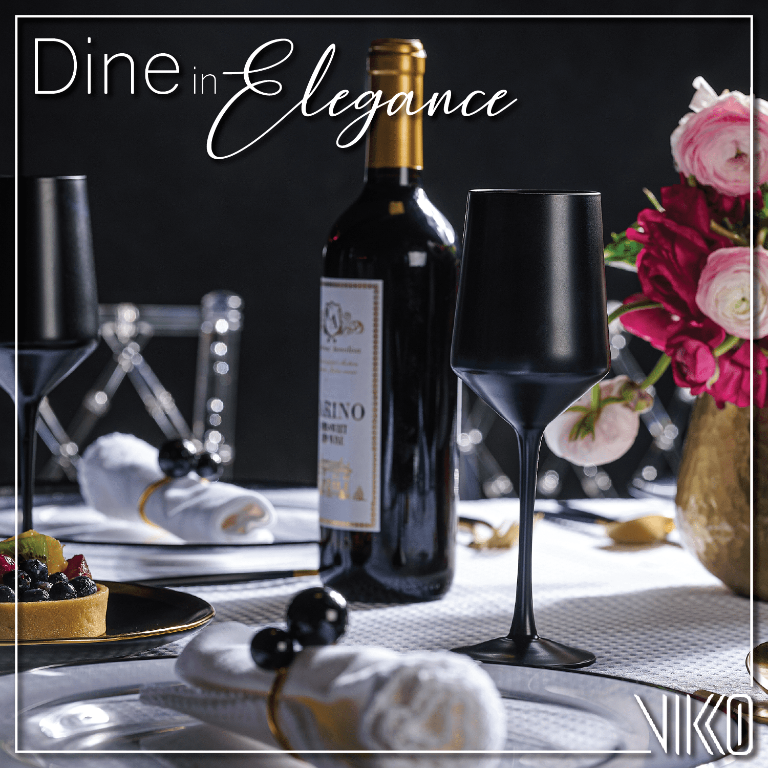 Vikko Décor Matte Black Wine Glasses | Thin, Handblown Glass – Tall, Elegant Stem – Dishwasher Safe – 11 Ounce Cup – Set of 6 Stunning Wine Glasses – 8.6” x 2.4”