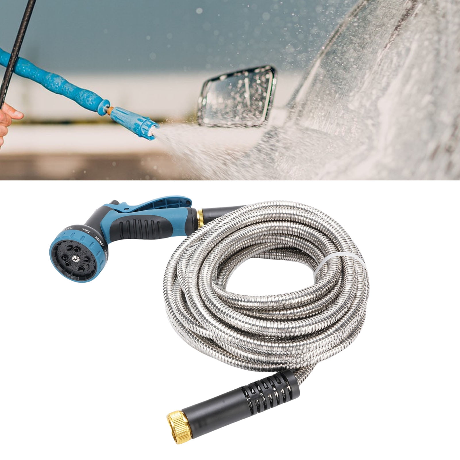 Suodoka 25ft Flexible Stainless Steel Garden Hose with Sprayer Nozzle, Heavy Duty Water Hose for Car Wash / 7.5m