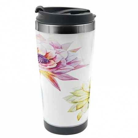 

Cactus Travel Mug Watercolored Flowers Steel Thermal Cup 16 oz by Ambesonne