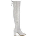 thumbnail image 3 of BLISSFUL STEP Women's Boots Glitter Over The Knee High Boots Chunky Heel Round Toe Lace Up Sparkly Boots Silver 6.5, 3 of 7