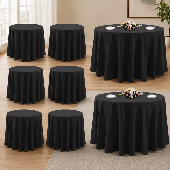 10 Pack Black Round Tablecloths, 120 Inch Wrinkle-Resistant Polyester Fabric, Stain-Resistant and Washable Table Covers for Kitchen Dining, Wedding, Reception, Banquet, Party