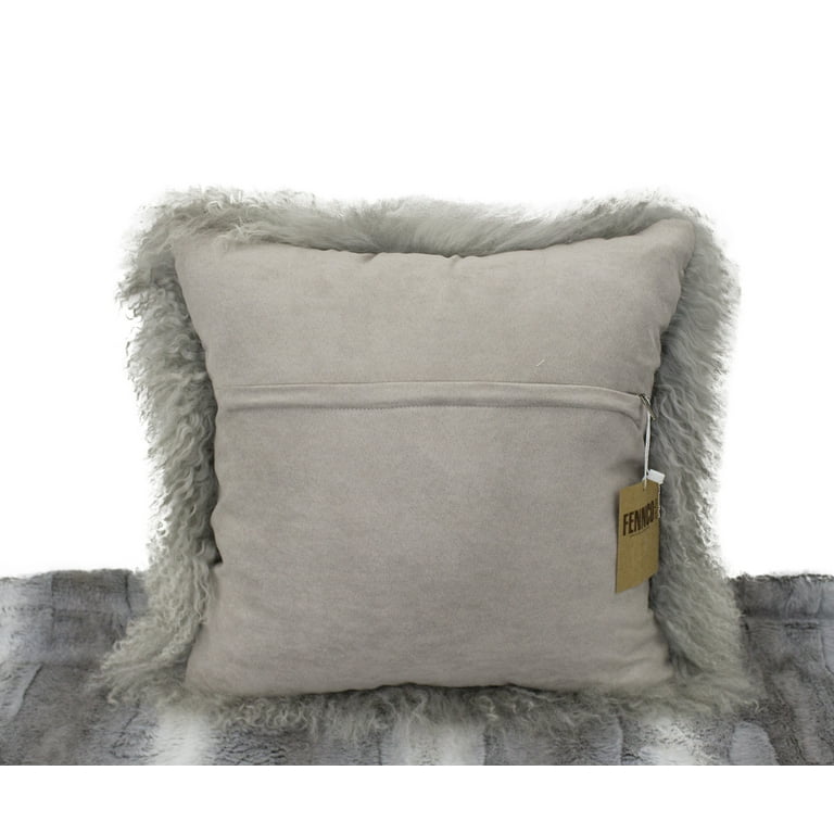 Fable Soft Gray Vegan Washable Faux Fur lumbar decorative Pillow, Decorative Pillows
