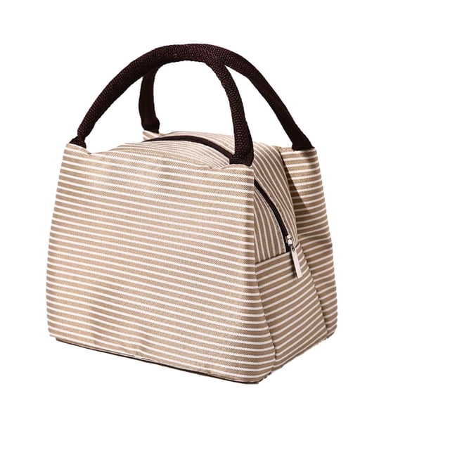 Xihbxyly Bolsa Térmica para Almuerzo, Espaciosa y Reutilizable, Forro de Aluminio, Diseño de Rayas, Bolsa de Cosméticos para Picnic En La Oficina, Cubeta para Almuerzo para Mujer, Disfrute de Aliment