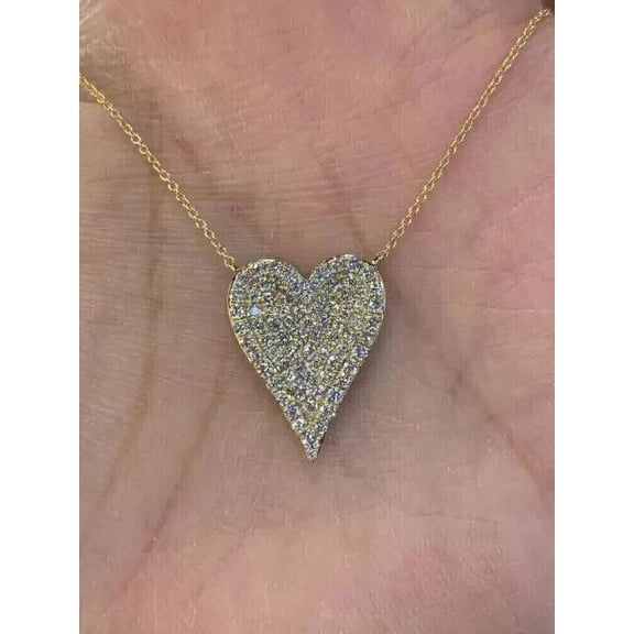 2Ct Round Cut VVS1/D Moissanite Pave Heart Pendant 14K Yellow Gold Plated Silver
