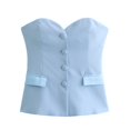 thumbnail image 5 of HH TRAF Top de tubo de estilo corsé con textura de satén sólido de verano para mujer con un solo pecho y bolsillos decorados con cremallera lateral, 5 of 5