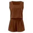 thumbnail image 6 of Short Sets for Women Cotton Linen Sleeveless Square Neck Tank Top and Shorts 2 Piece Matching Set Womens Lounge Set, 6 of 9