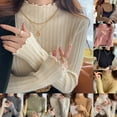 thumbnail image 4 of BUYISI Womens Ruffled Half turtleneck Long sleeves Base layer Fashion Knitted sweater Green Average size, 4 of 7