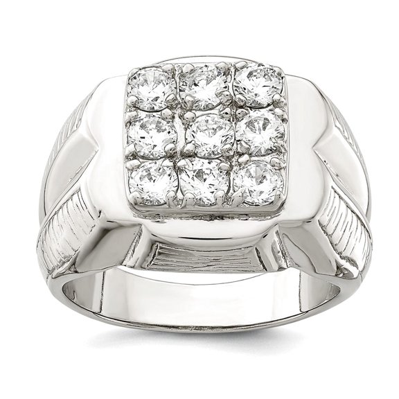 925 Sterling Silver Solid Polished Mens Cubic Zirconia Ring Size 10 Ring for Men