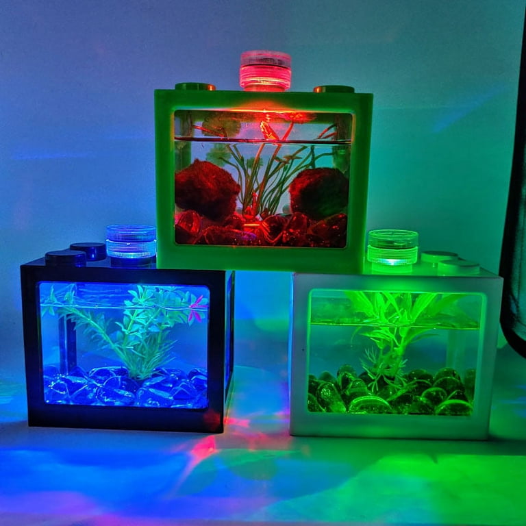 LED Display Fish Tank,Aquarium Fish Tank Kit with Lid Unique Design of  Building Blocks,acrylic Ecological Fish Tank for Offices,Living  Rooms,Coffee