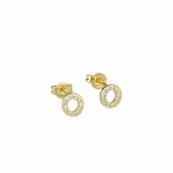 Bonjour Jewelers 14k Yellow Gold Created Diamond Initial O Letter Stud Earrings Plated