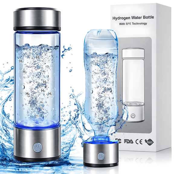 DIAYUBU Hydrogen Water Bottle, 16 Oz Portable Rechargeable Hydrogen Water Generator, SPE & PEM Technology, 2800 PPB in 3 Minutes, Silver