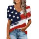 thumbnail image 2 of Día de la Independencia Moda Mujer Casual Puff Manga Corta Cuello en V Impreso Tops Blusa Pompotops  hkajfhjk468552, 2 of 7