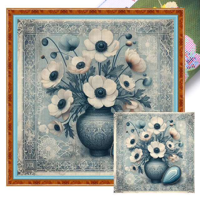 Kit Punto Cruz Porcelana Impresa Hilo Algodón Ecológico Bordado 11CT 40x40cm