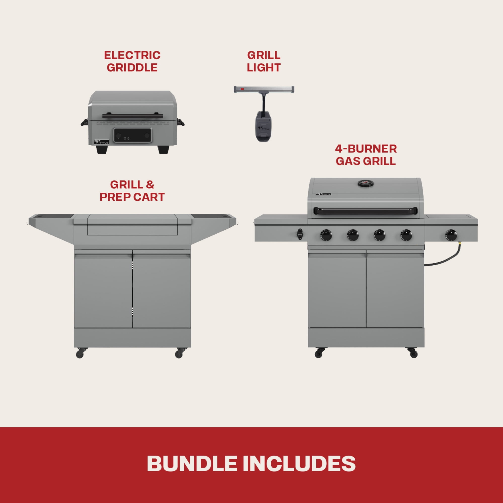 TYTUS Modular Grilling Collection 4-Burner Gas Grill, Electric Grill & Griddle with Cart, and Grill Light
