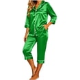 thumbnail image 2 of POROPL Pajama Sets for Women,Silk Satin 3/4 Sleeve Pjs Sleepwear with Button Down Tops and Capri Pants Sizes S-2x, 2 of 7