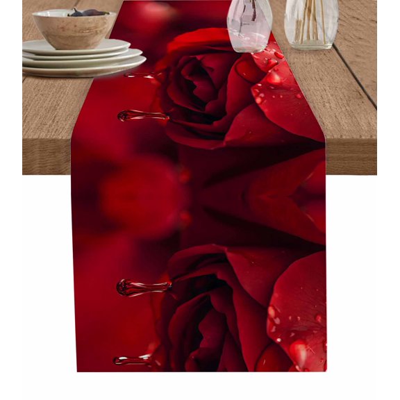 Hokiten Table Runners 36 Inches Long Dress Scarves, Red Rose Farmhouse Kitchen/Dining Table Runner, Short Coffee Tablerunners, Elegance Fantasy Flowers Romantic 13x36 Inch