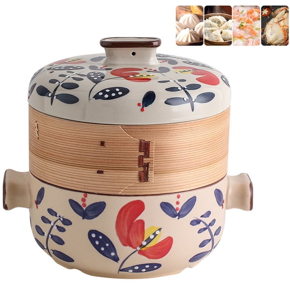 Japanese Style Ceramic Casserole with Steamer, Non-Stick High Temp Resistant Stew & Steam Pot, Multi-Purpose Ceramic Cookware for Home Kitchen Cooking