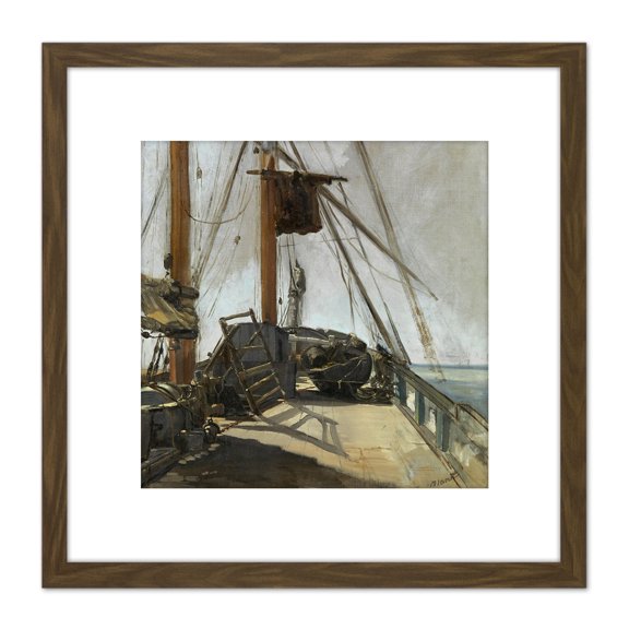 Edouard Manet The Ships Deck Painting 8X8 Inch Square Wooden Framed Wall Art Print Picture with Mount