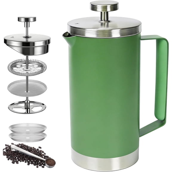 small  Press Coffee Maker 600ml, Double-Wall Insulated  Press Coffee Press Stainless Steel for travel camping,  handle (2-4cup, 20 OZ)