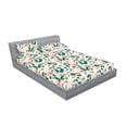 thumbnail image 2 of Magnolia Flowers Fitted Sheet & Pillow Sham Set, Springtime Soft Colors Floral Pattern with Leaves Greenery Art, Decorative Printed 3 Piece Bedding Decor, Full, Forest Green Soft Pink, by Ambesonne, 2 of 2