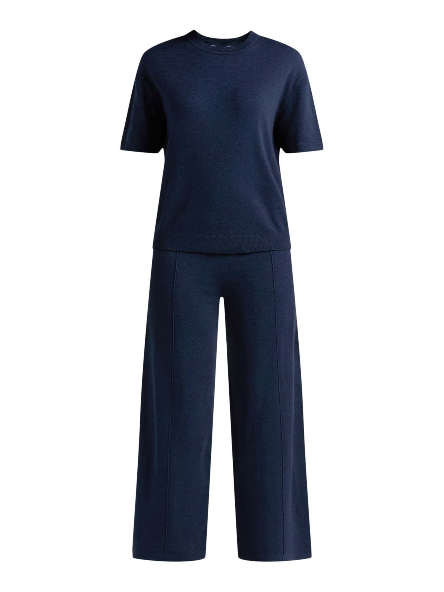 Time & Tru Women's 2-Piece Short Sleeve Sweater and Wide Leg Pant Set, Sizes XS- XXXL