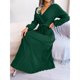 thumbnail image 5 of Escote en V profundo, mangas largas, vestido largo, falda ancha plisada, 5 of 6