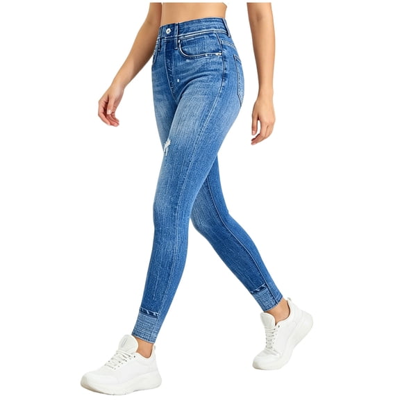 Ruimatai Women's High Waist Skinny Jeggings for Women Ripped Detail Stretch Workout Casual Daily Wear Pants