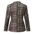 thumbnail image 6 of LoyisViDion Coat Women Plaid Check Suit Satin Jacket formal Cardigan Pocket Work office Suit Coat Brown XXXL, 6 of 9