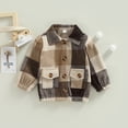 thumbnail image 2 of KOMOO Toddler Baby Flannel Jacket Long Sleeve Lapel Corduroy Jacket Button Elastic Hem Plaid Shacket Jacket, 2 of 9