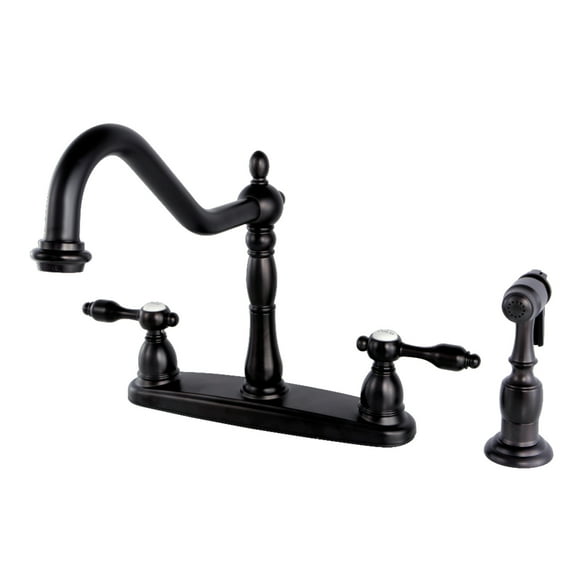 Kingston KB1755TALBS Tudor Two-Handle 4-Hole 8" Centerset Kitchen Faucet with Brass Sprayer in Oil Rubbed Bronze