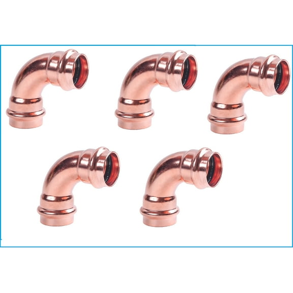 EZ-FLUID Plumbing Heavy Duty 1" Press x Press LF Press Copper 90 Degree Elbow Pressure Copper Fittings with Propress Press Copper Pipe Connection for Residential,Commercial (5)