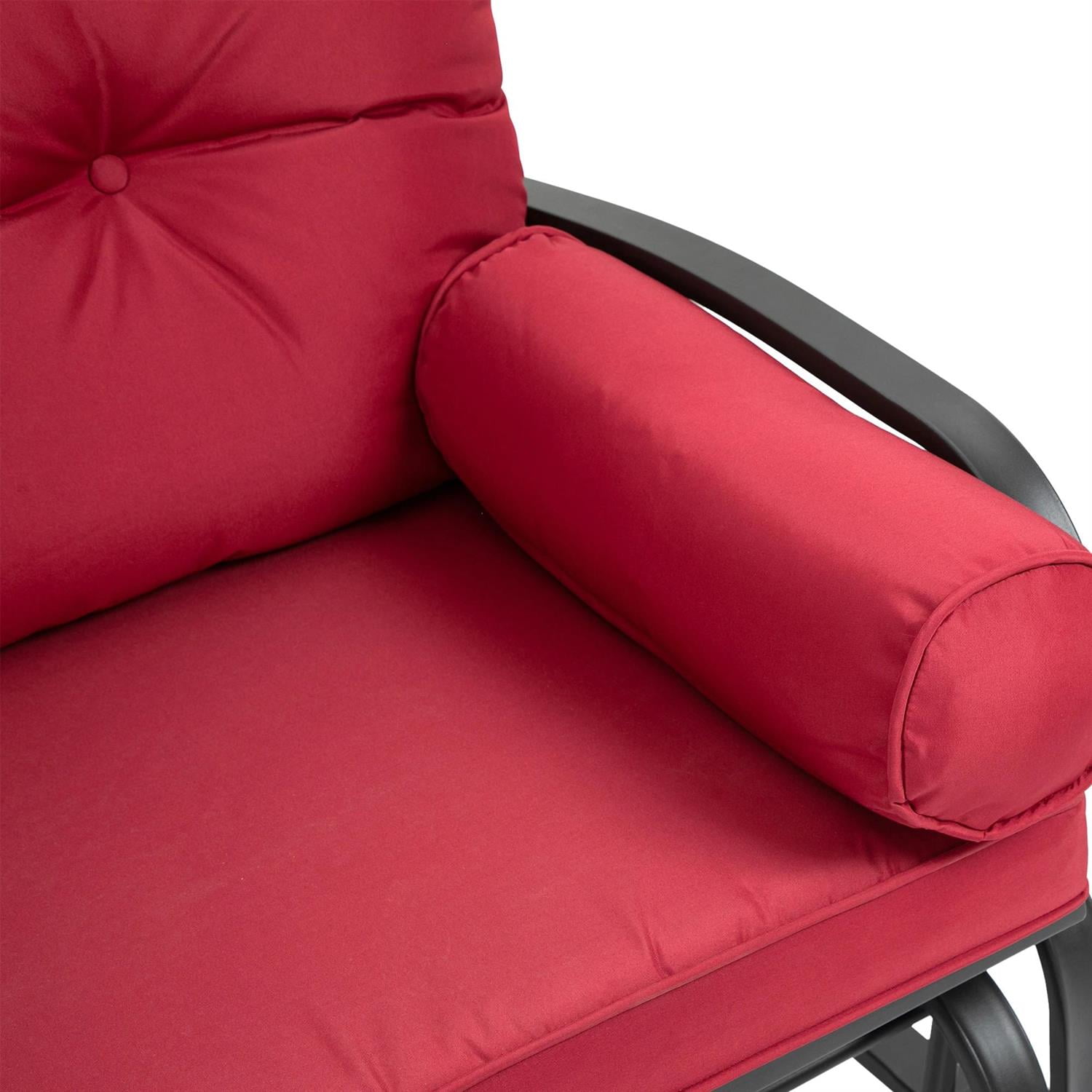Demi Bonn Outdoor Glider Chairs Swing Glider Rocking Chair, Double Patio Bench, 2 Person Loveseat with Steel Frame, Cushions, Pillow Armrests, Red
