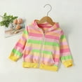 thumbnail image 2 of FAOWME Fall Girls Cute Zipper Pocket Rainbow Strip Hooded Jacket Green 2-3 Years, 2 of 8