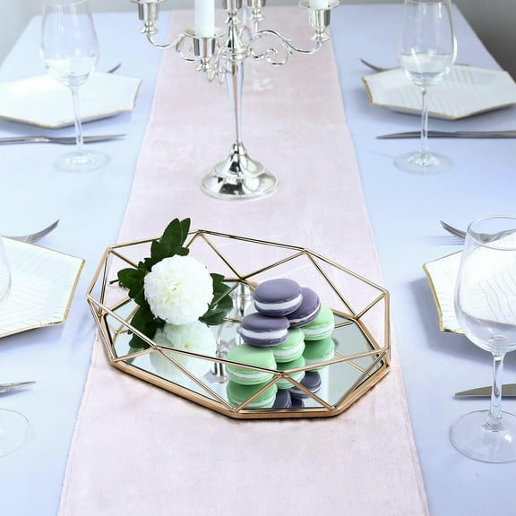 Efavormart 14" x 9" Gold Metal Geometric Serving Tray | Octagon Mirror Tray For Wedding Banquet Party Decoration