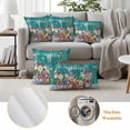 thumbnail image 6 of Spring Flowers Outdoor Waterproof Pillow Covers, Farmhouse Watercolor Teal Wood Grain Decorative Square Throw Pillowcase Sofa Cushion Sham for Patio/Couch/Chair, 26"x26" 2 Pack, 6 of 8