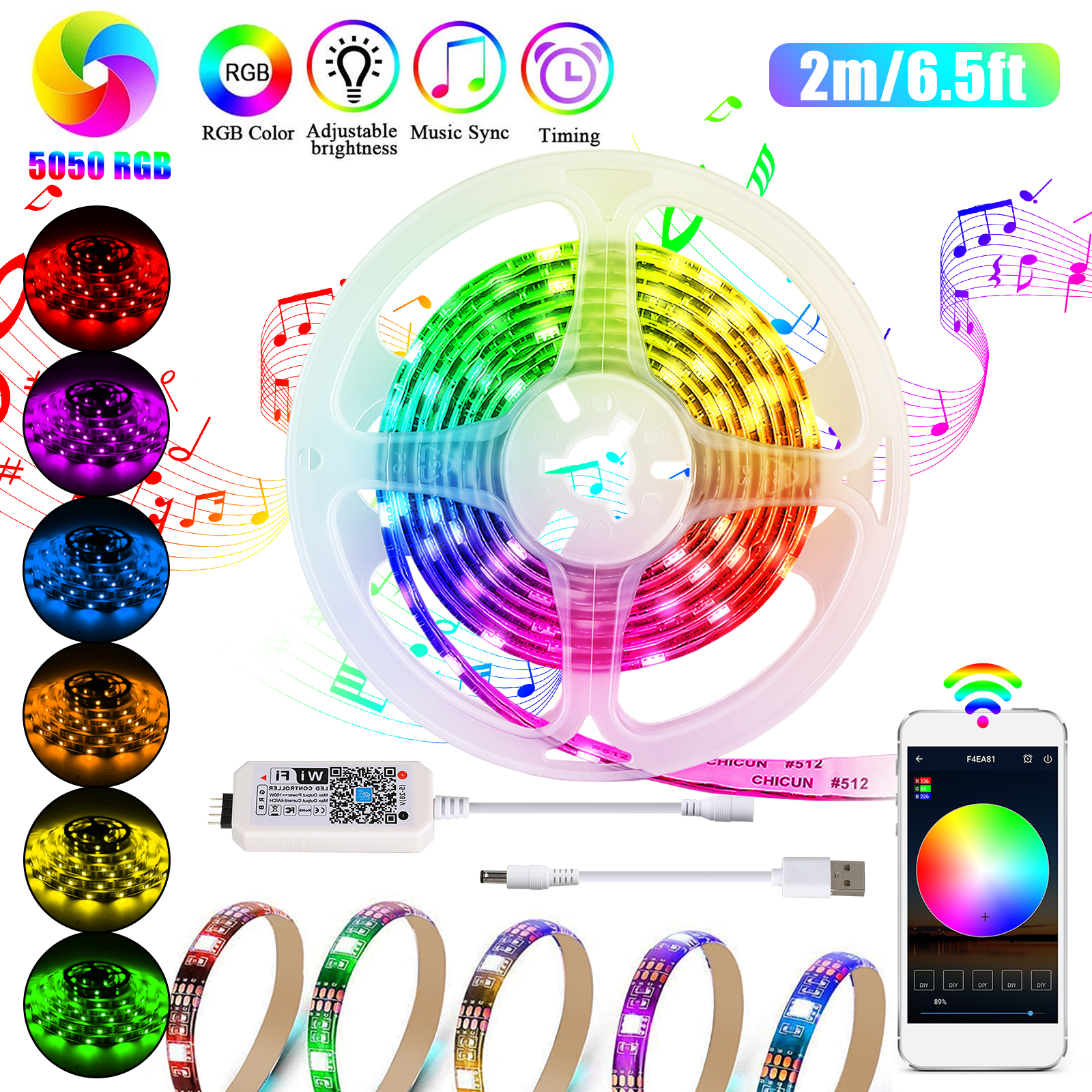 Smart LED Strip Lights, TSV Wifi LED Rope Lights, Music Sync, Smart App