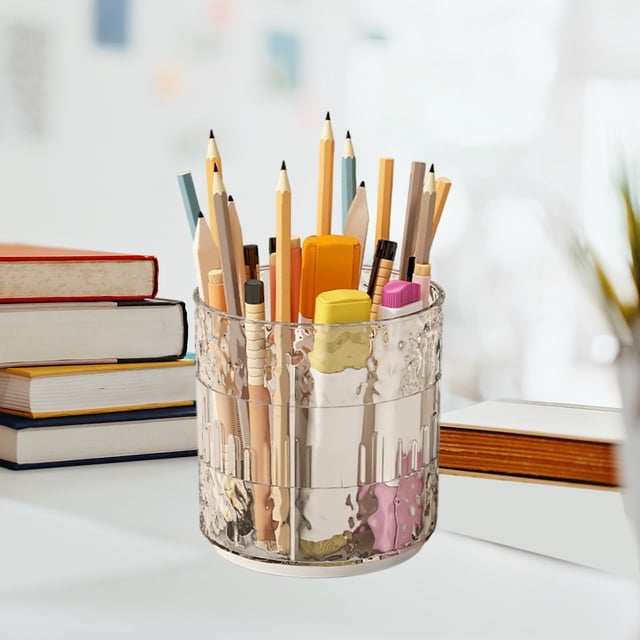 pstuiky Rotary Pen Tube Detachable 360° Rotating Large Capacity Thickened Desktop Stationery Organizer Multi-Compartment Pen Holder for Office Students Gray/White 11.3X11.3X12Cm