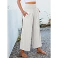 thumbnail image 6 of ZANKLEY Womens High Waist Smocked Wide Leg Flowy Pocketed Summer Lounge Beach Casual Pants, 6 of 13