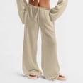 thumbnail image 2 of Wide Leg Linen Pants Women Low Rise Baggy Palazzo Pants Soft Drawstring Sweatpants Lightweight Boho Beach Trousers with Pockets Khaki M, 2 of 7