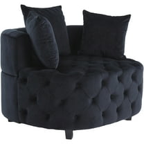 Luxurious Velvet Tufted Round Accent Chair with Plush Pillows for Living Room and Bedroom, Oversized Barrel Chair (Black)