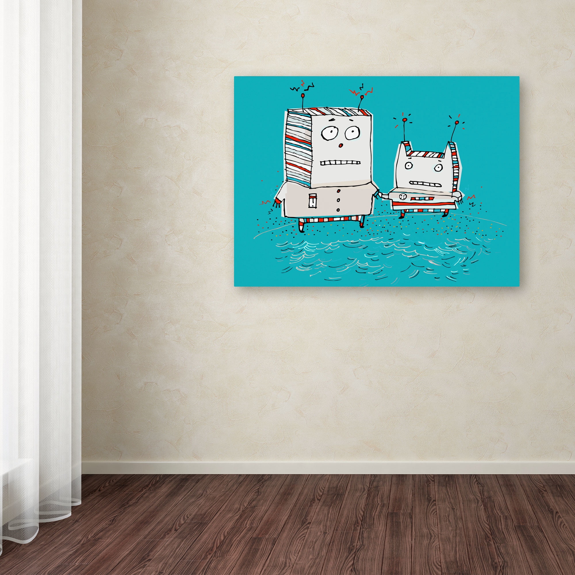 Trademark Fine Art "Robots on Beach" Canvas Art by Carla Martell
