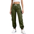 thumbnail image 2 of Endives Cargo Pants For Women Baggy Wide Leg Pant High Waisted Joggers Athletic Trousers Cuffed Pants With Pockets Army Green, 2 of 7