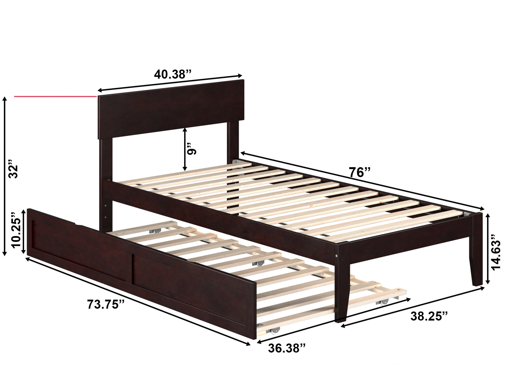 AFI Boston 14" Twin Wood Platform Bed Frame with Twin Trundle, Espresso