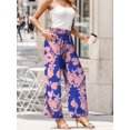 thumbnail image 5 of GIRUNS Women's Wide Leg Pants High Waist Adjustable Knot Casual Loose Trousers With Pockets Business Work Casual Pants Blue Pink Flower S, 5 of 6