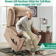 thumbnail image 3 of VIVIJASON Tall Man Large Dual Motor Power Lift Recliner Chair with Extended Footrest, Oversized Lay Flat Sleeper Electric Recliner W/Heat & Massage, Lumbar Pillow, USB & Type-C Ports, Plush Brown, 3 of 8