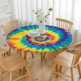 thumbnail image 3 of Colorful Rainbow Tie Dye Spiral Pattern Round Fitted Tablecloth with Elastic Edge,Dining Table Cover Waterproof,Outdoor Round Tablecloth for Camping,Dining,Indoor and Outdoor, 3 of 7