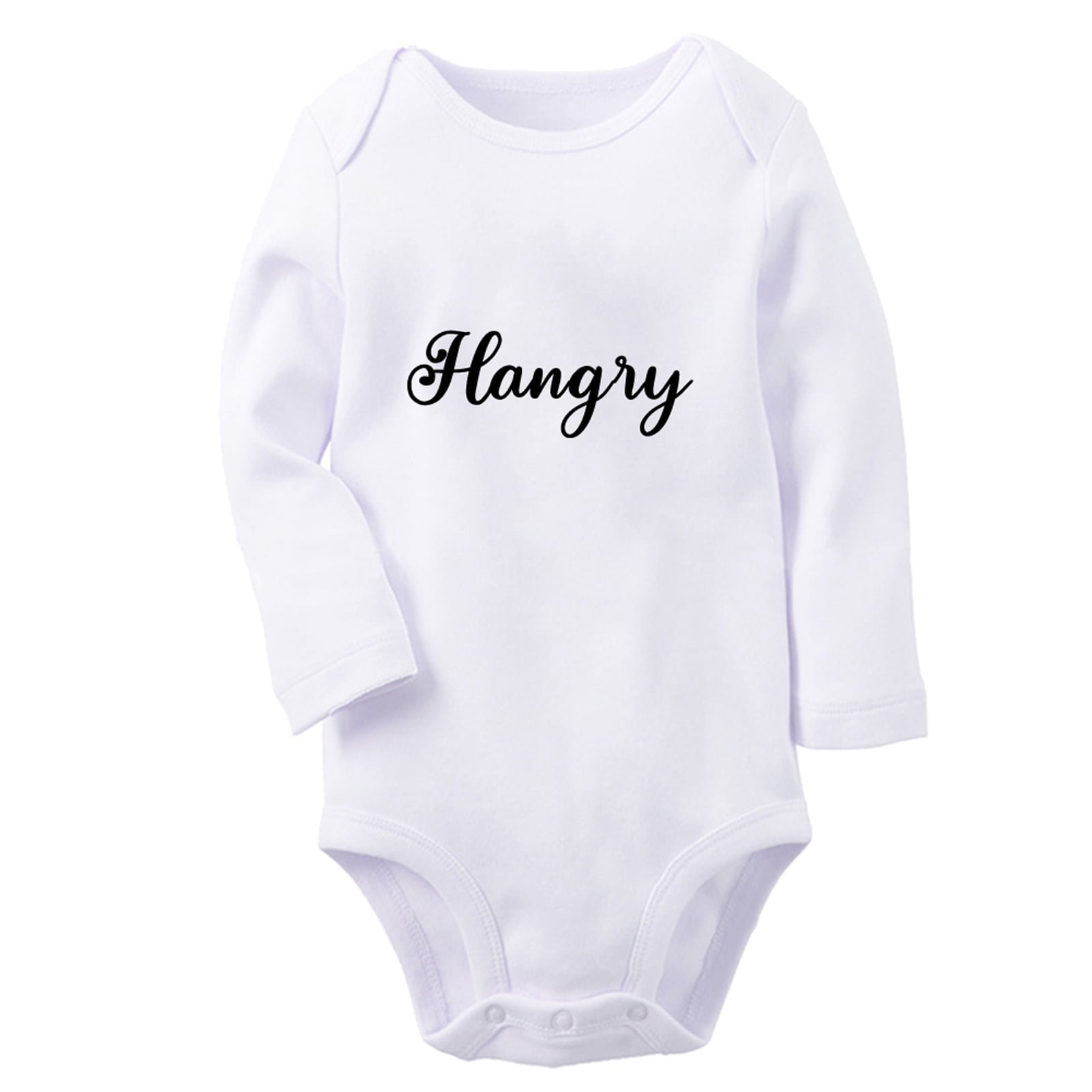 iDzn Hangry Funny Rompers, Newborn Baby Unisex Bodysuits, Infant Jumpsuits, Toddler Kids Long Sleeve Oufits (White, 0-6 Months)